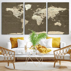 Vintage World Map Canvas Print | Framed Travel Map Wall Art for Couples
