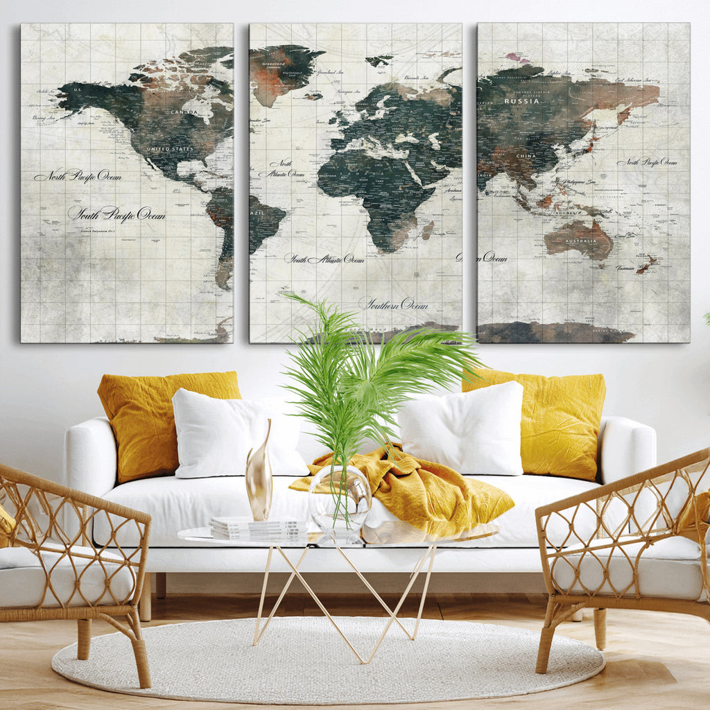 World Map Canvas Print | Framed Travel Map Wall Art for Couples