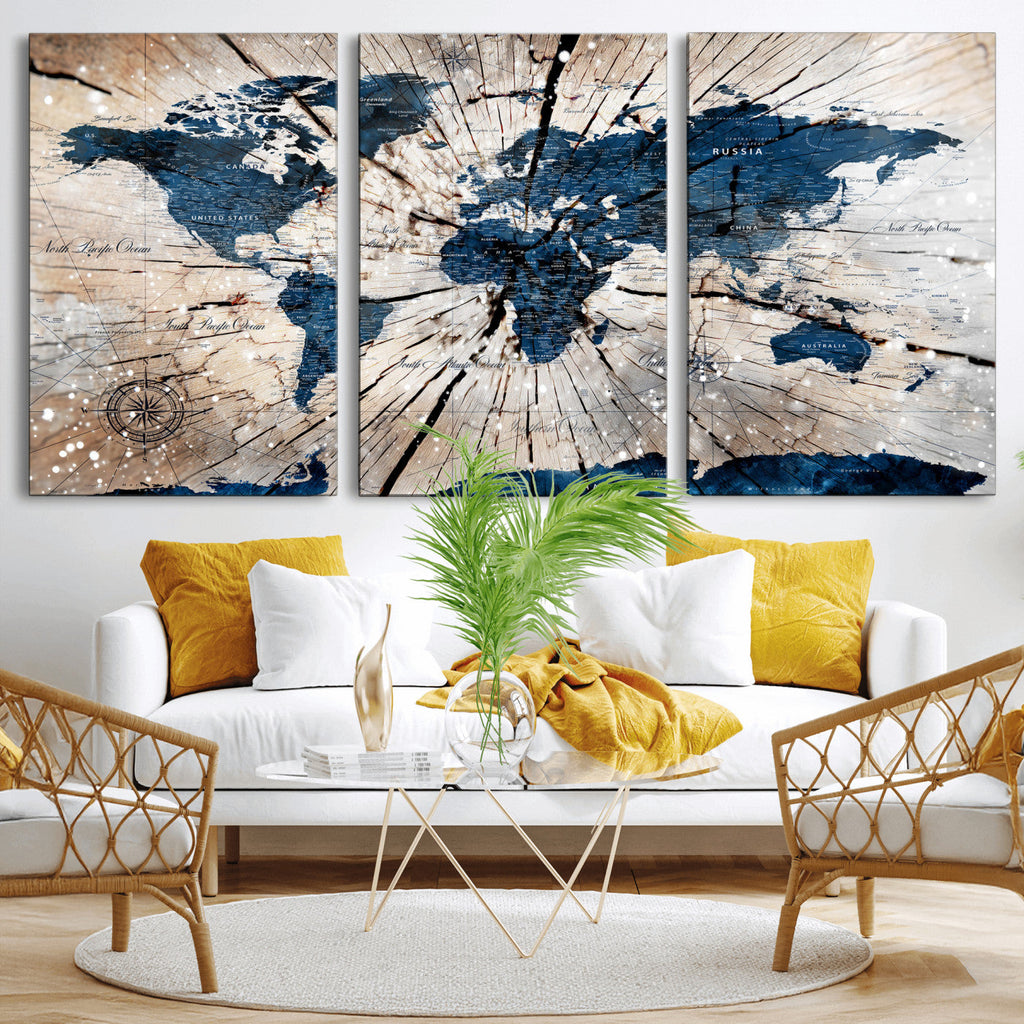 Rustic World Map Canvas Print | Framed Wall Art for Couples