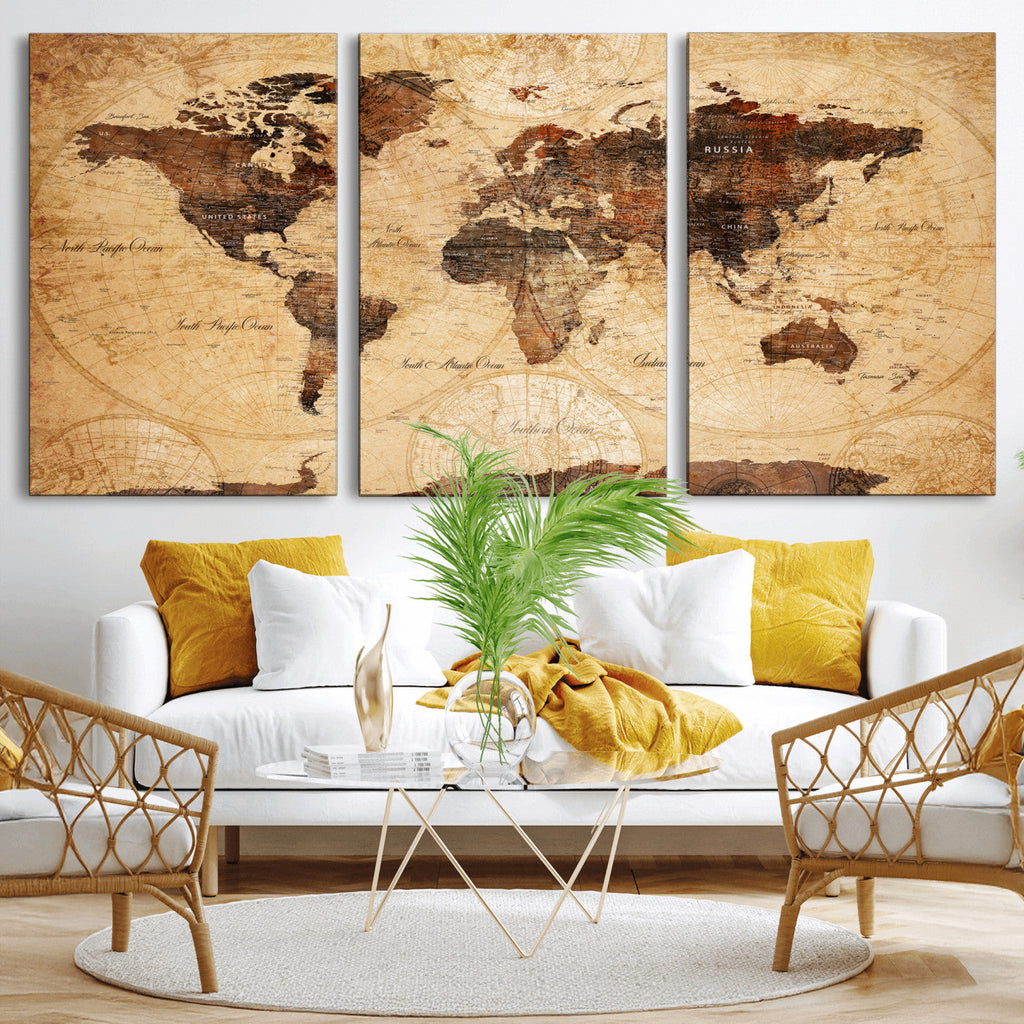 Modern Red and Gray World Map Canvas Print | Framed Wall Art