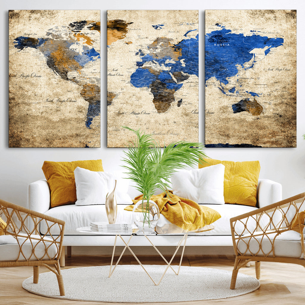 World Map Canvas Print | Colorful Abstract Travel Map, Framed Wall Art