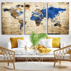 World Map Canvas Print | Colorful Abstract Travel Map, Framed Wall Art
