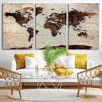 World Map Canvas Triptych | Colorful Global Wall Art for Living Rooms