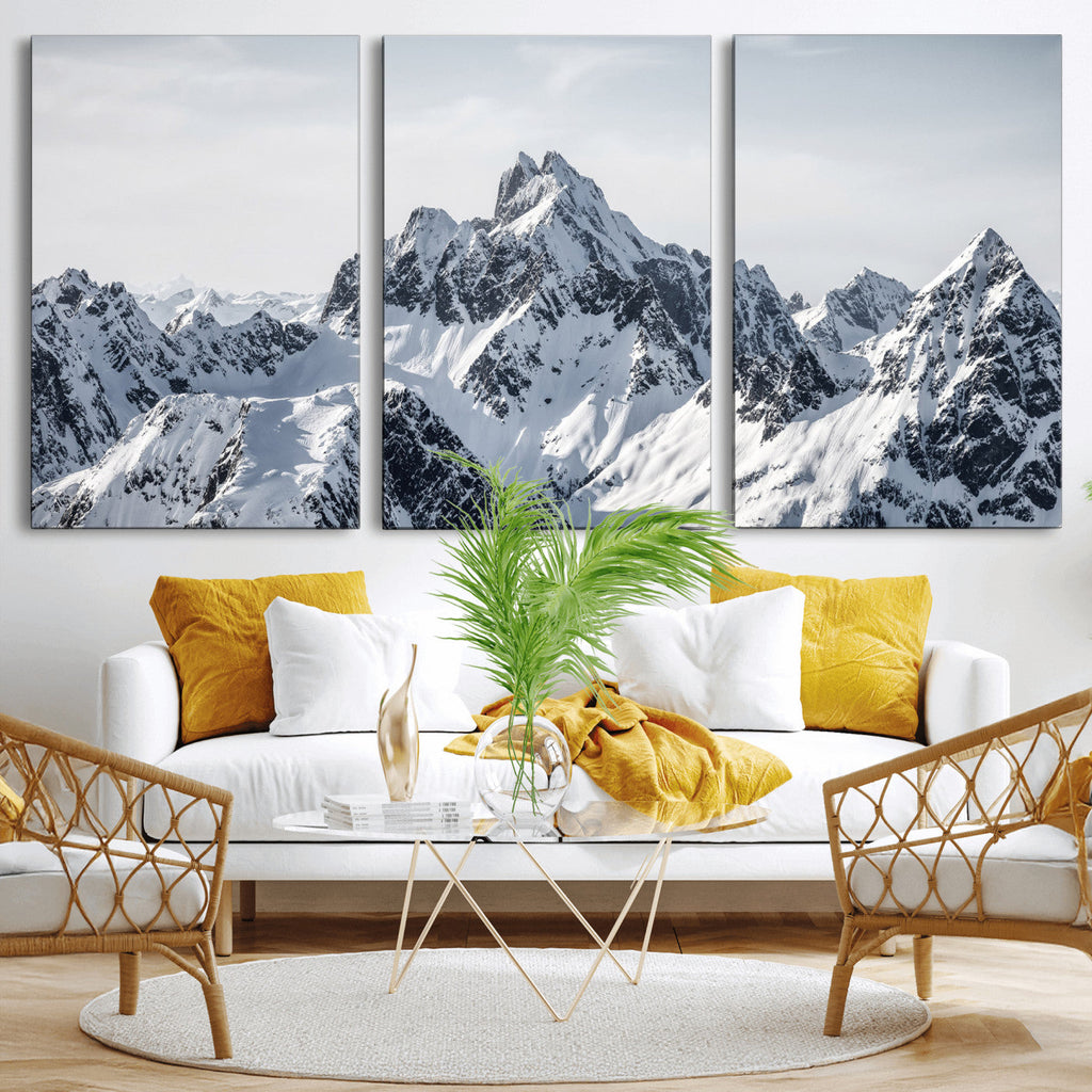 Snowy Mountain Range Canvas Print, Alpine Peaks Landscape Wall Art