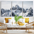 Snowy Mountain Range Canvas Print, Alpine Peaks Landscape Wall Art