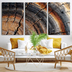Abstract Tree Ring Wall Art Print, Natural Rustic Wood Grain Canvas