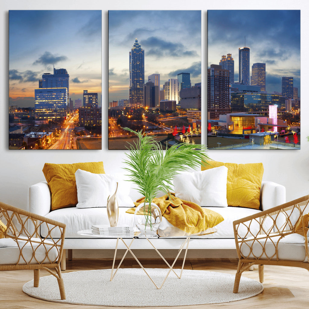 Atlanta Skyline Wall Art Canvas Print, Atlanta Downtown Night Cityscape