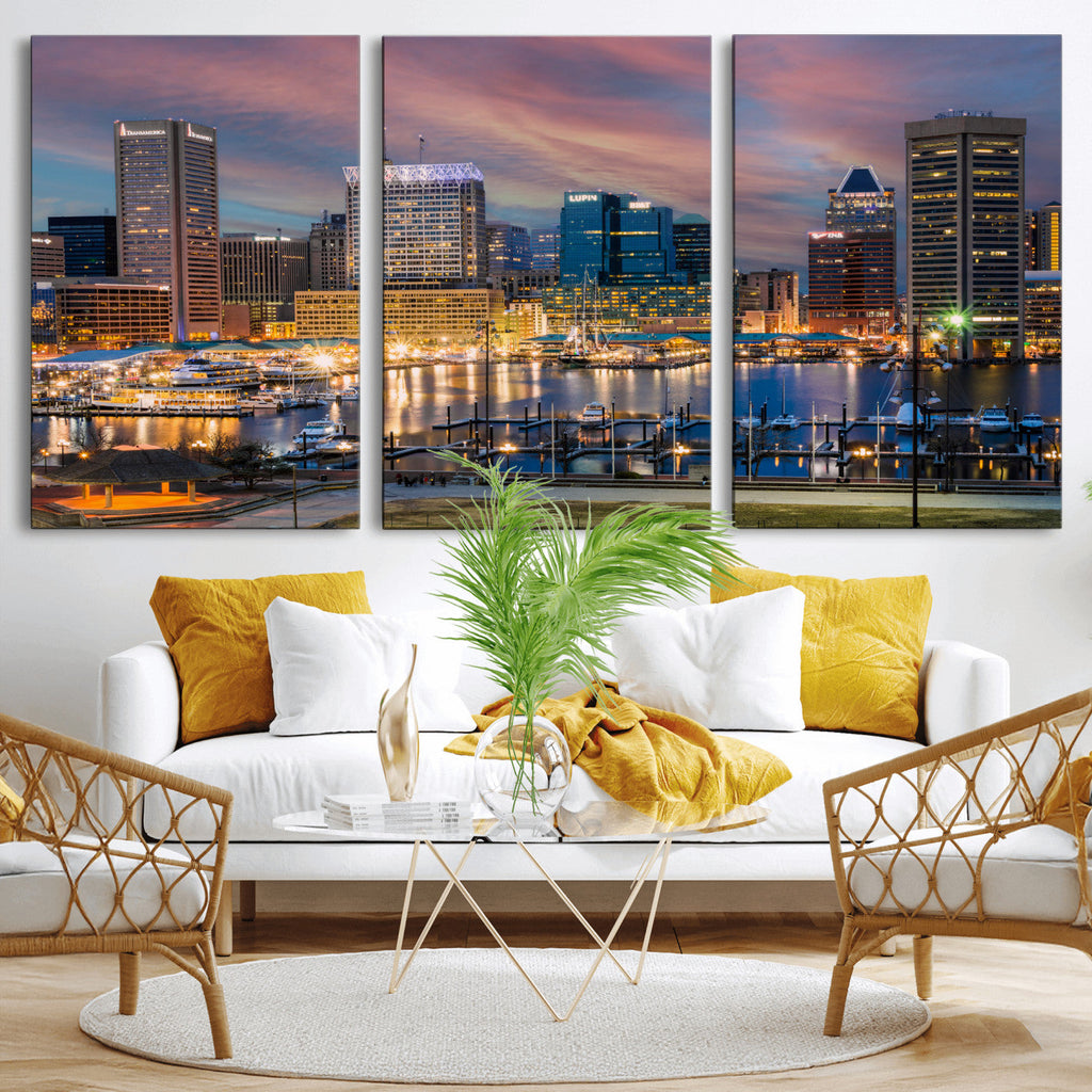 Baltimore Skyline Wall Art Canvas Print, Baltimore Downtown Night Cityscape