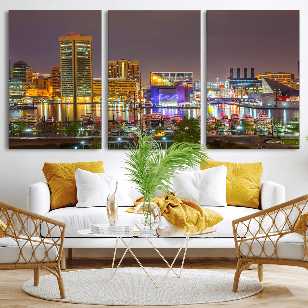 Baltimore Skyline Wall Art Canvas Print, Baltimore Downtown Night Cityscape