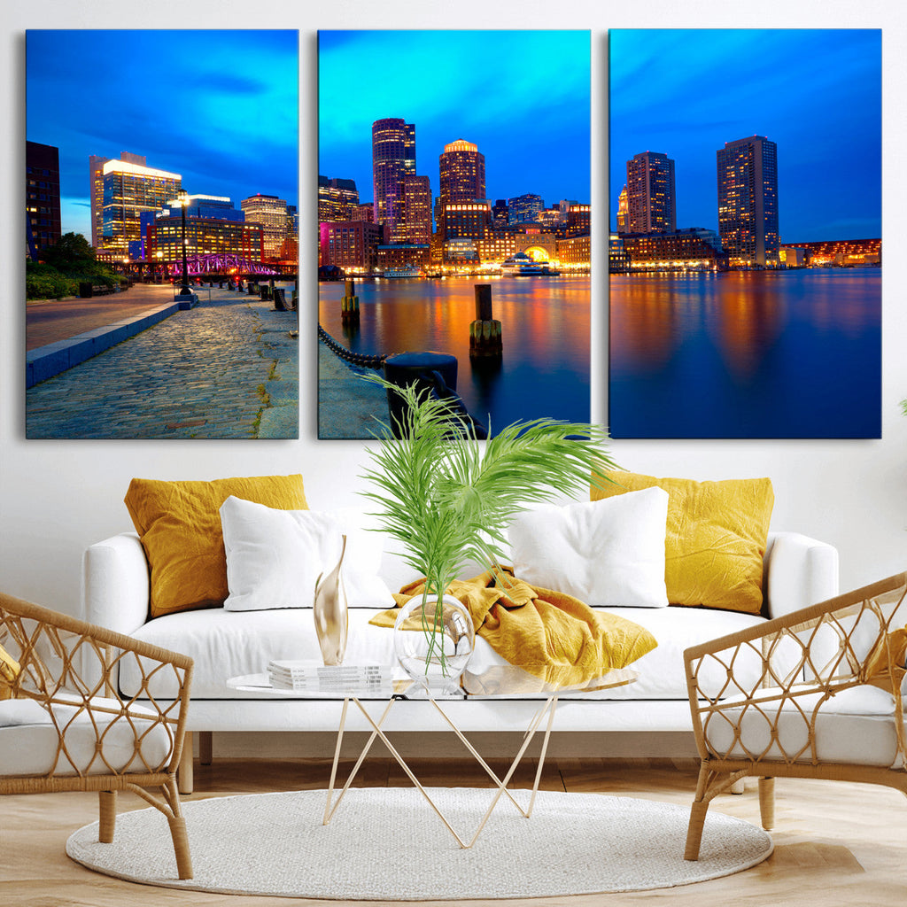 Boston Wall Art Canvas Print, Boston City Downtown Night Cityscape
