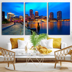Boston Wall Art Canvas Print, Boston City Downtown Night Cityscape