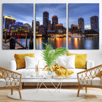 Boston Wall Art Canvas Print, Boston City Downtown Night Cityscape
