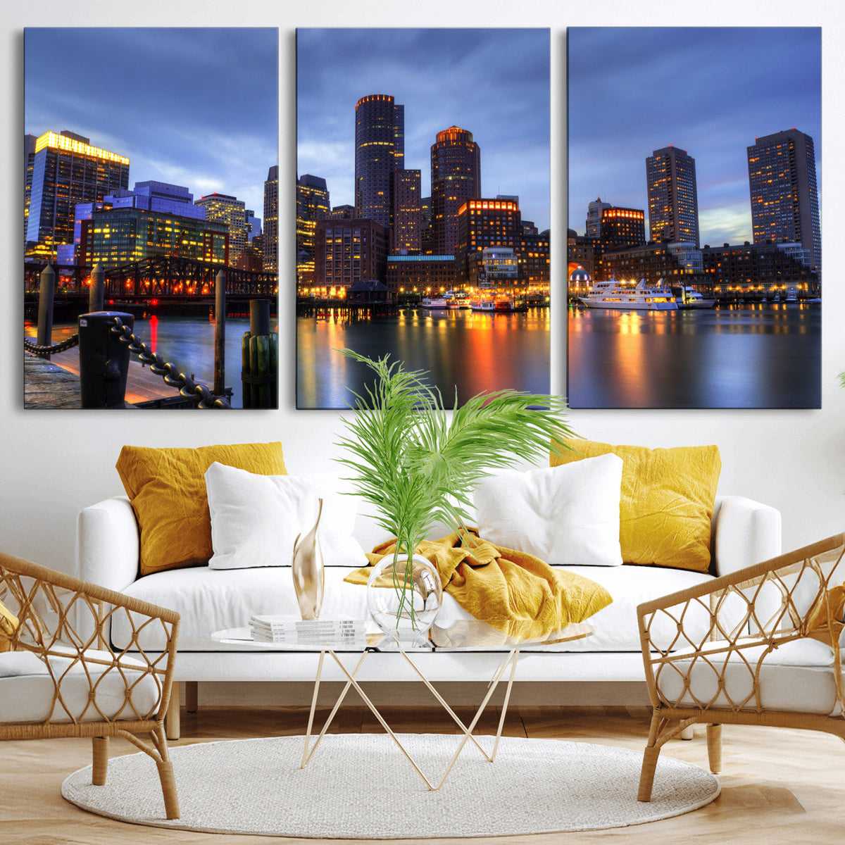Boston Wall Art Canvas Print, Boston City Downtown Night Cityscape
