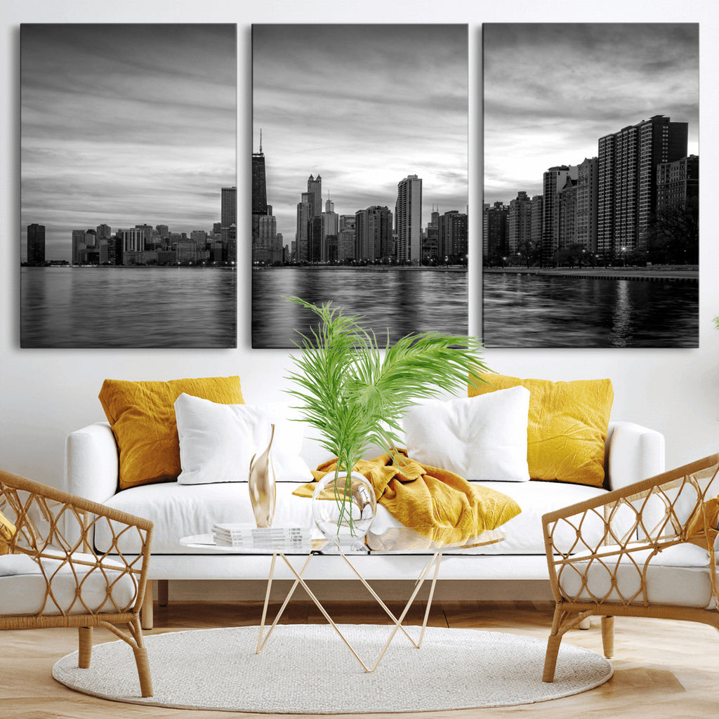 Chicago Wall Art Canvas Print, Chicago City Downtown Night Cityscape