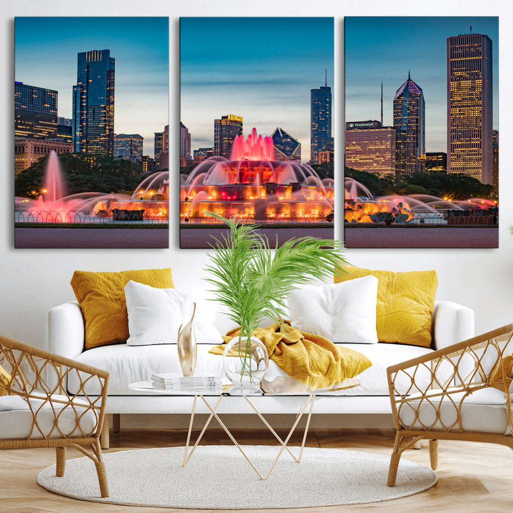 Chicago Wall Art Canvas Print - Chicago City Downtown Night Cityscape