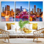 Chicago Wall Art Canvas Print, Chicago City Downtown Night Cityscape