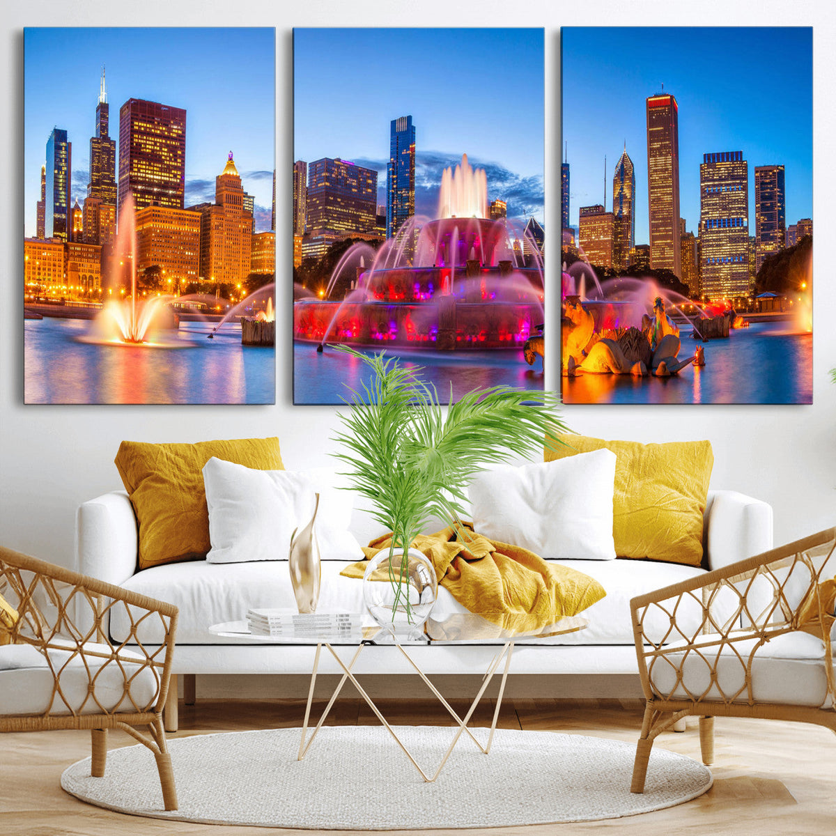 Chicago Wall Art Canvas Print, Chicago City Downtown Night Cityscape