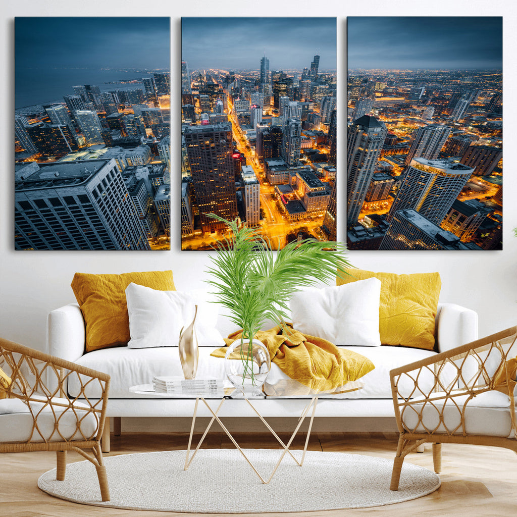 Chicago Wall Art Canvas Print - Chicago City Downtown Night Cityscape