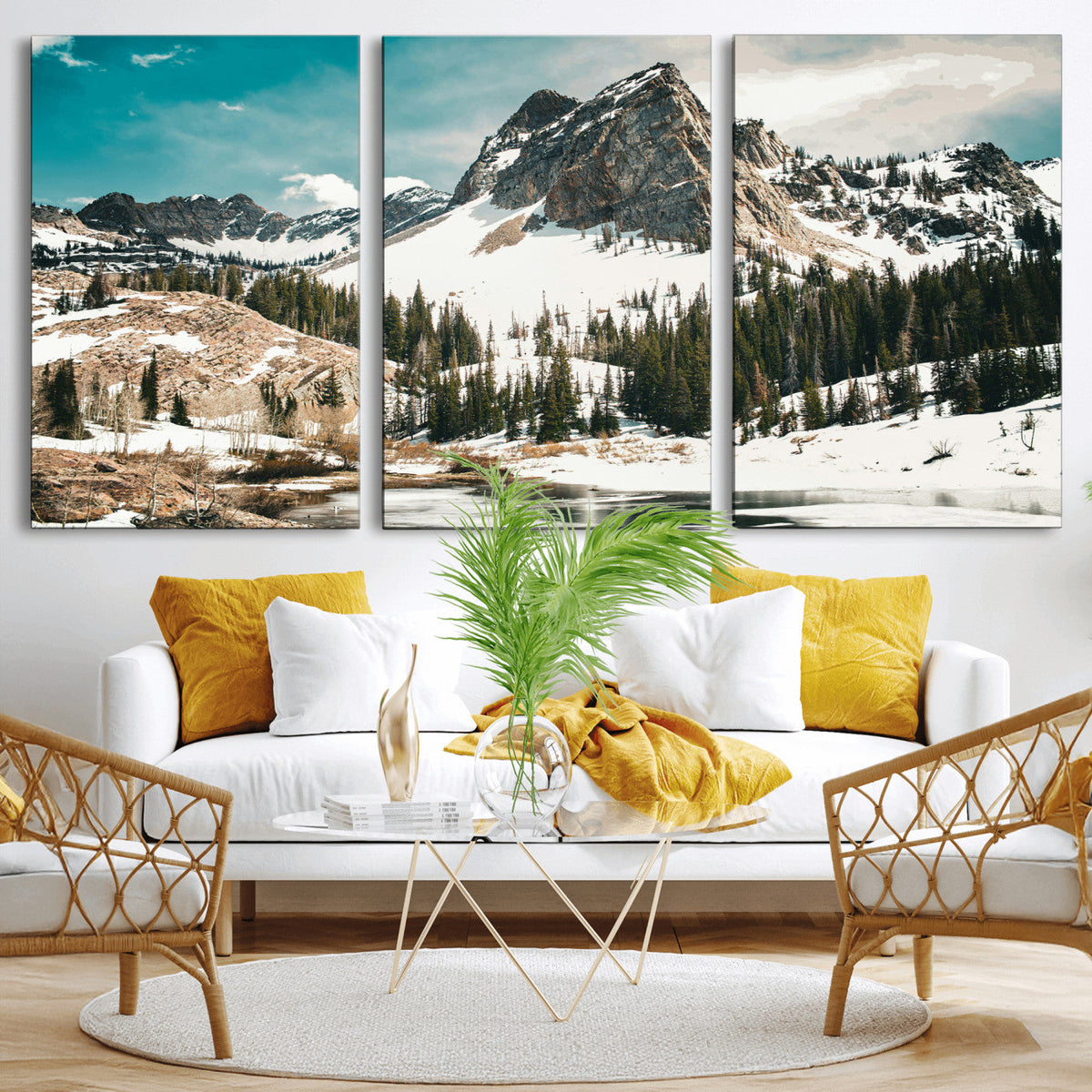 Snowy Mountain Wall Art Canvas Print, Alpine Pine Forest