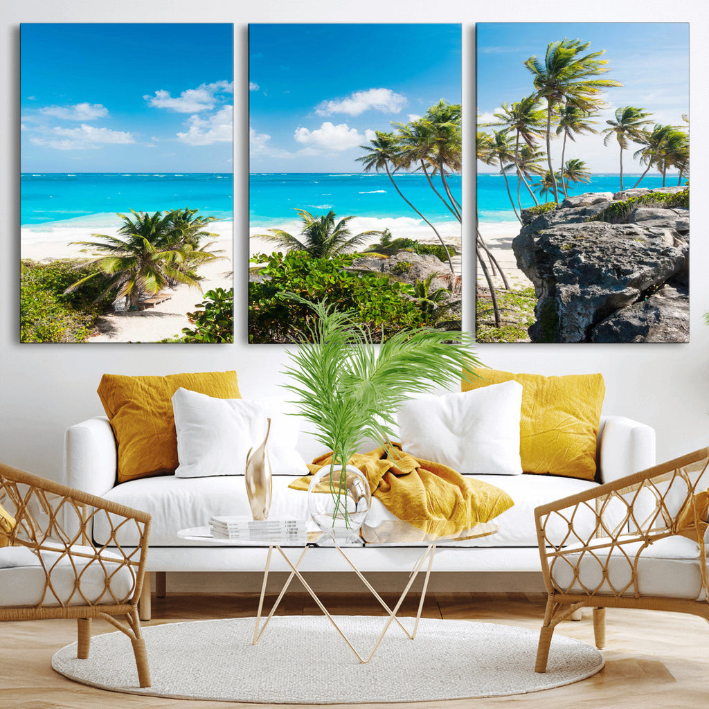 Tropical Beach Wall Art Canvas Print, Palm Tree Ocean Landscape Photography