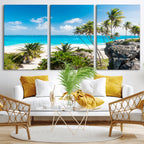 Tropical Beach Wall Art Canvas Print, Palm Tree Ocean Landscape Photography
