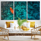 Turquoise Ocean Boat Wall Art Canvas Print