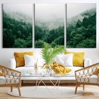 Misty Pine Forest Wall Art Canvas Print, Foggy Evergreen Landscape