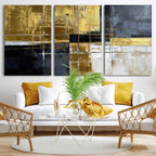 Gold Navy Abstract Wall Art Canvas Print, Modern Luxury Geometric Art for Living Room and Office