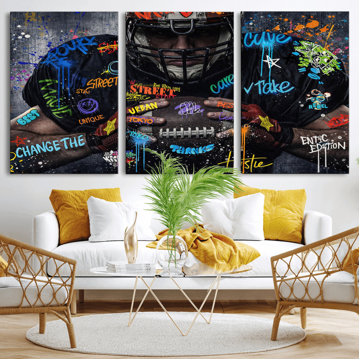 Graffiti American Football Player Street Art Wall Art Canvas Print