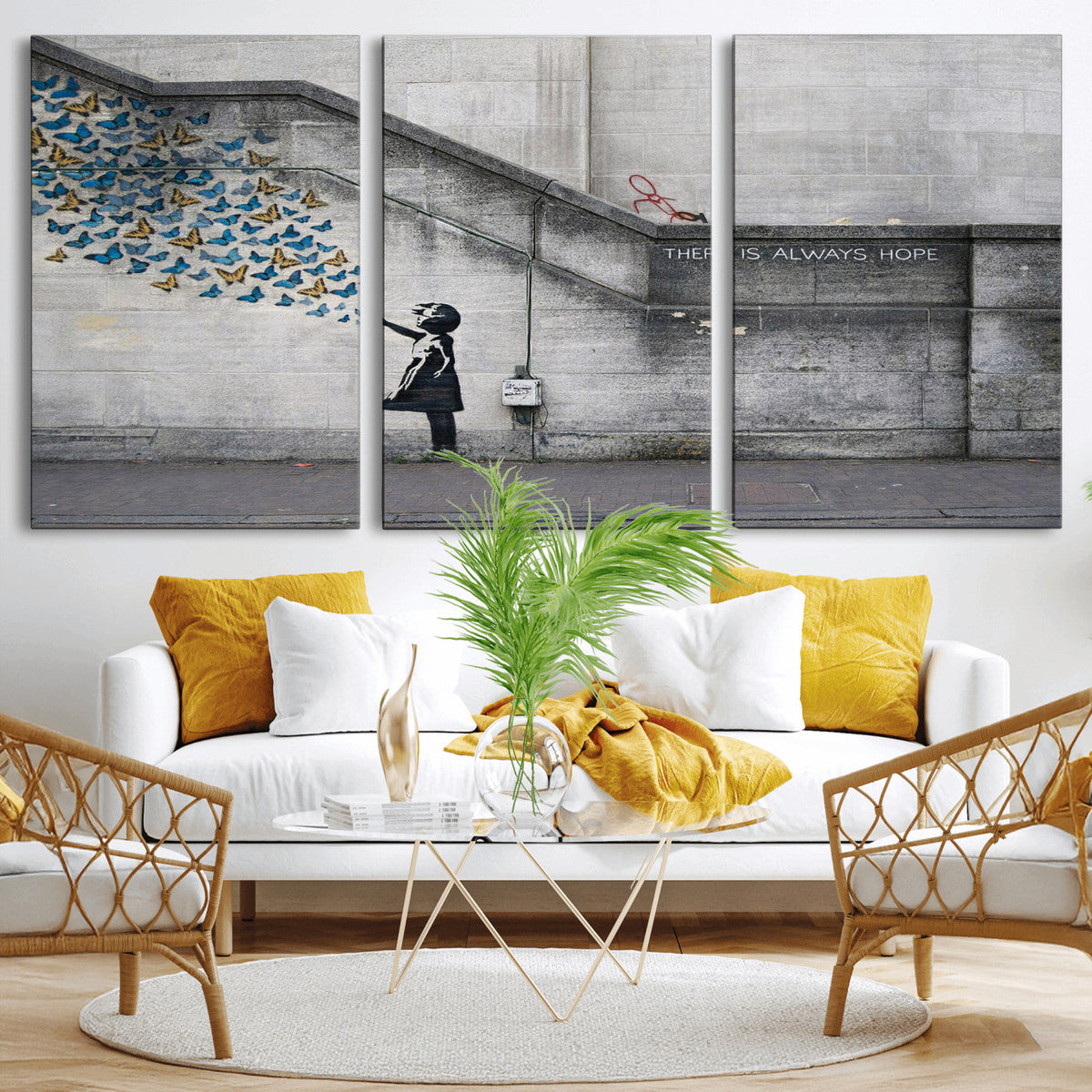 Banksy Girl with Butterflies Street Art Wall Art Canvas Print