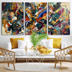 Geometric Abstract Wall Art Canvas Print, Orange Blue