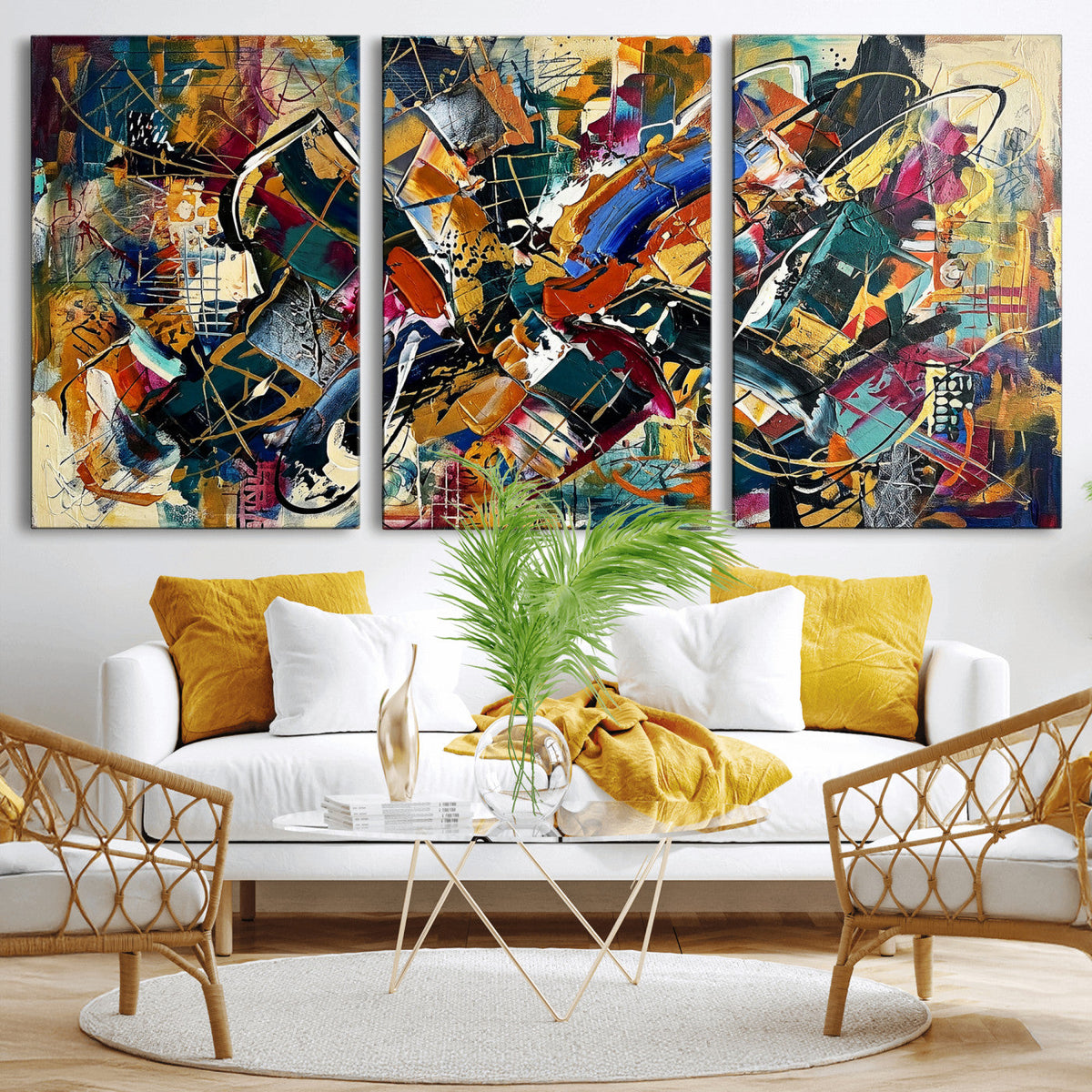 Geometric Abstract Wall Art Canvas Print, Orange Blue