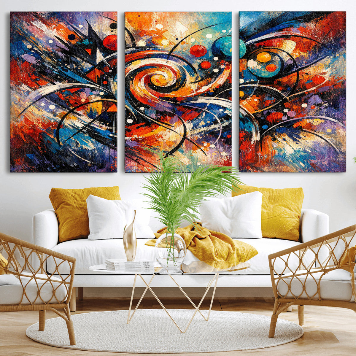 Geometric Abstract Wall Art Canvas Print, Orange Blue
