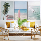 Surf Canvas Wall Art Set, Pink Surfboard VW Van Palm Tree