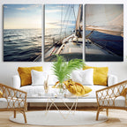 Sailboat Wall Art Canvas Print, Ocean Sunset Sailing Framed Artwork