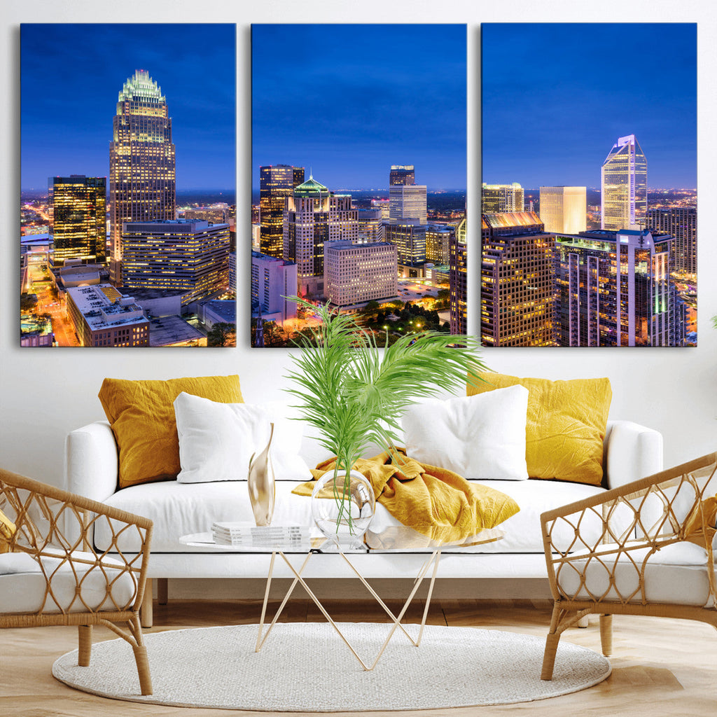 Charlotte Skyline Canvas Wall Art Print | North Carolina Cityscape