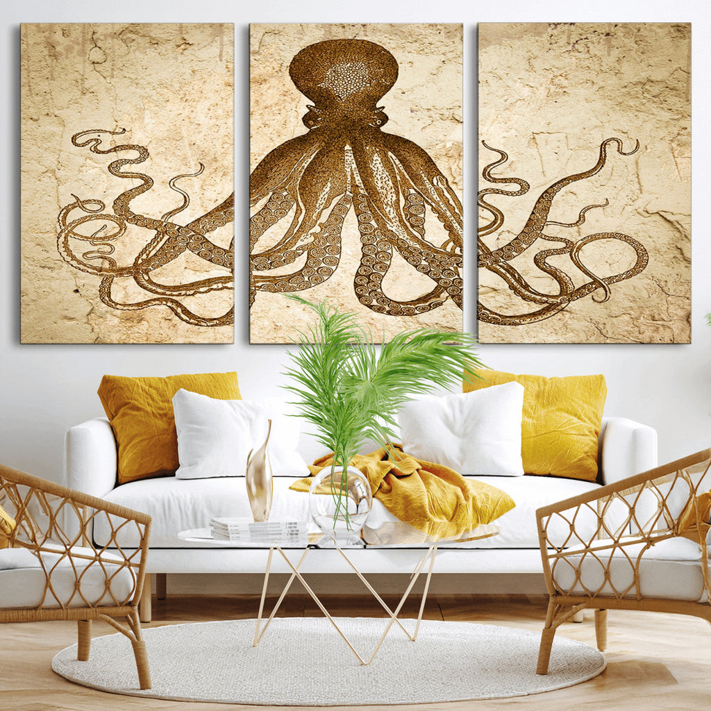 Sepia Octopus Wall Art Abstract Animal Canvas Print