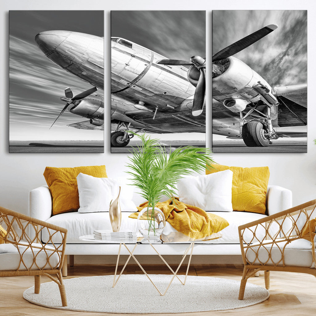 Vintage Airplane on Runway Canvas Print