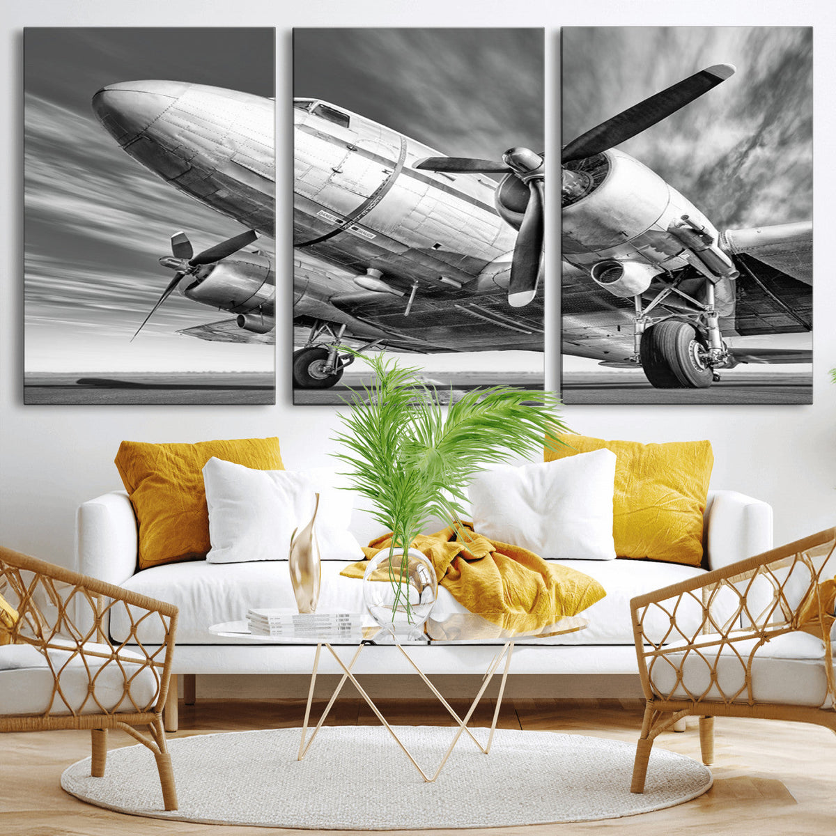 Vintage Airplane on Runway Canvas Print