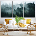 Misty Forest Wall Art | Serene Green Landscape Canvas Print