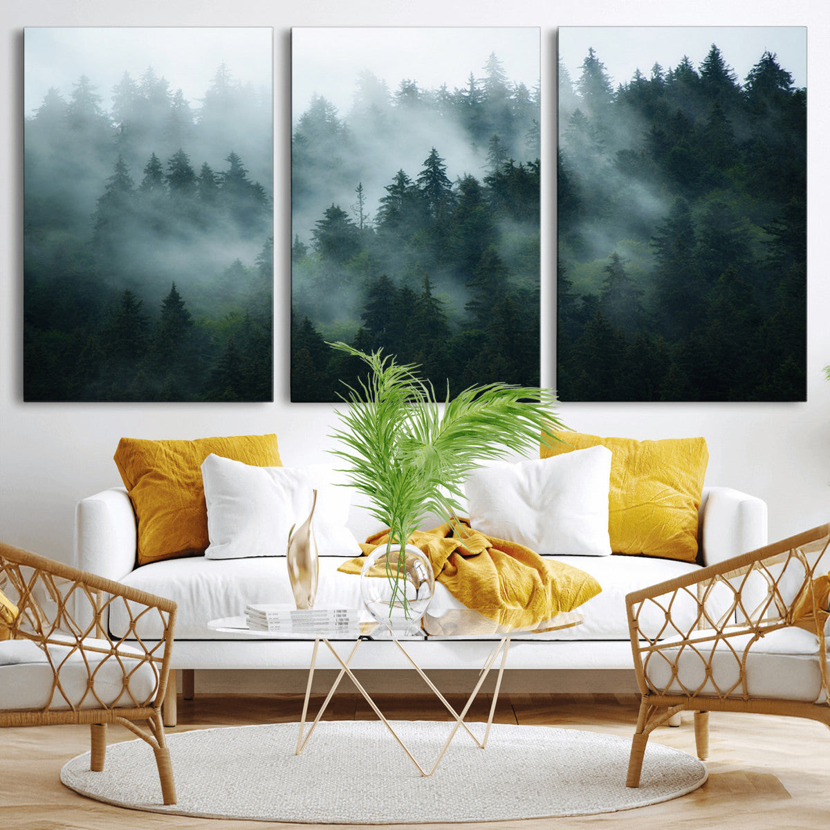 Misty Forest Wall Art | Serene Green Landscape Canvas Print