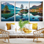 Crystal Clear Lake Wall Art | Mountains Wall Art Canvas | 3 Panel Landscape