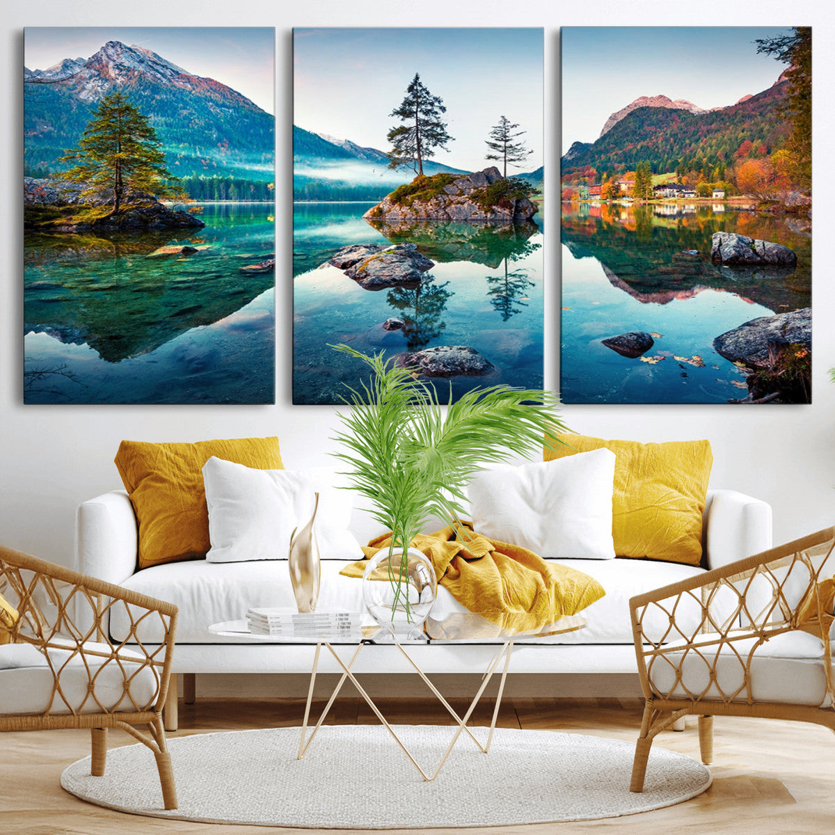 Crystal Clear Lake Wall Art | Mountains Wall Art Canvas | 3 Panel Landscape