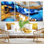 Blue Orange Marble Fluid Effect Canvas Wall Art Print