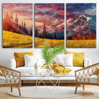 Mountain and Daylight Red Sunset Wall Art Canvas Print