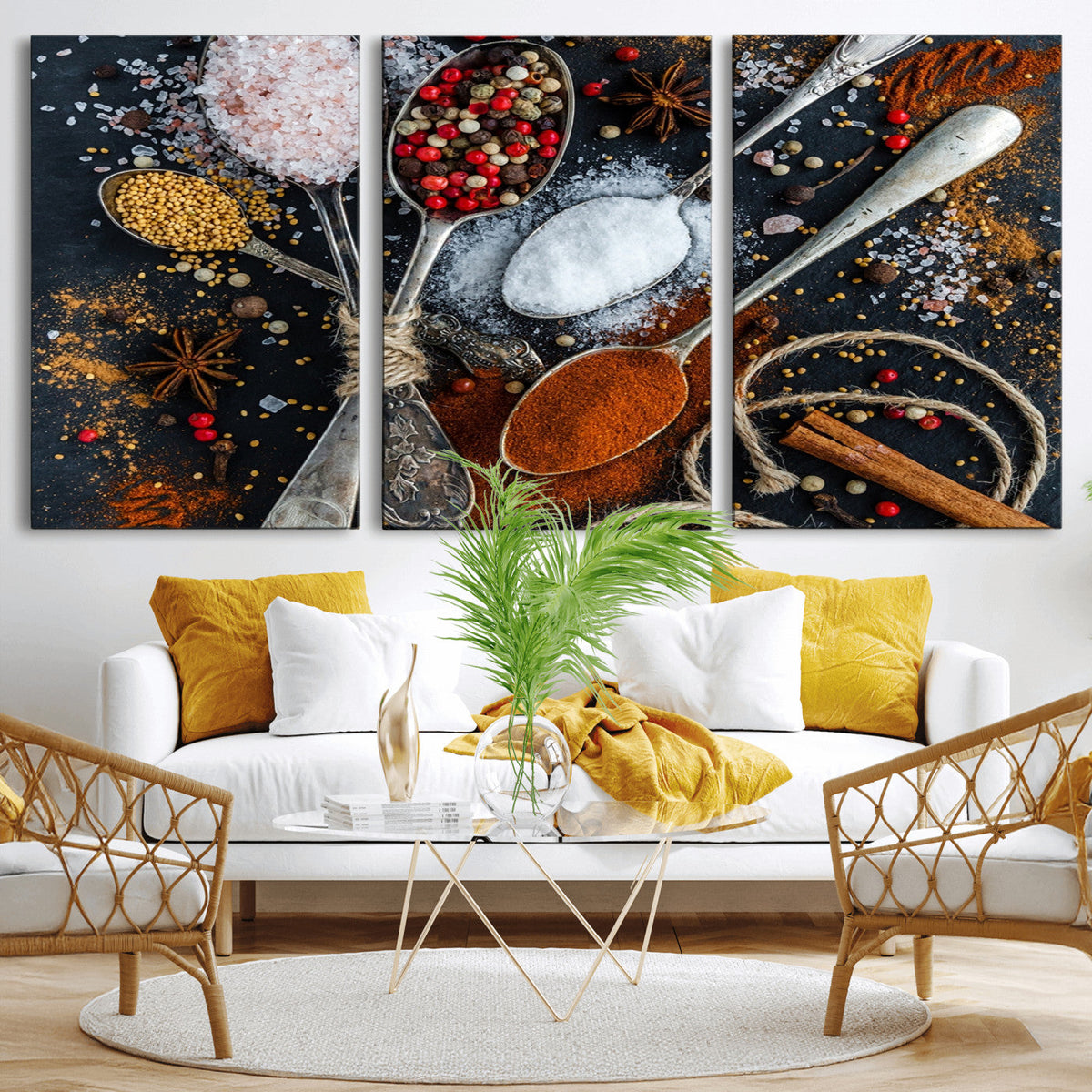 Spices and Seasonings Canvas Wall Art | Colorful Triptych Kitchen Decor