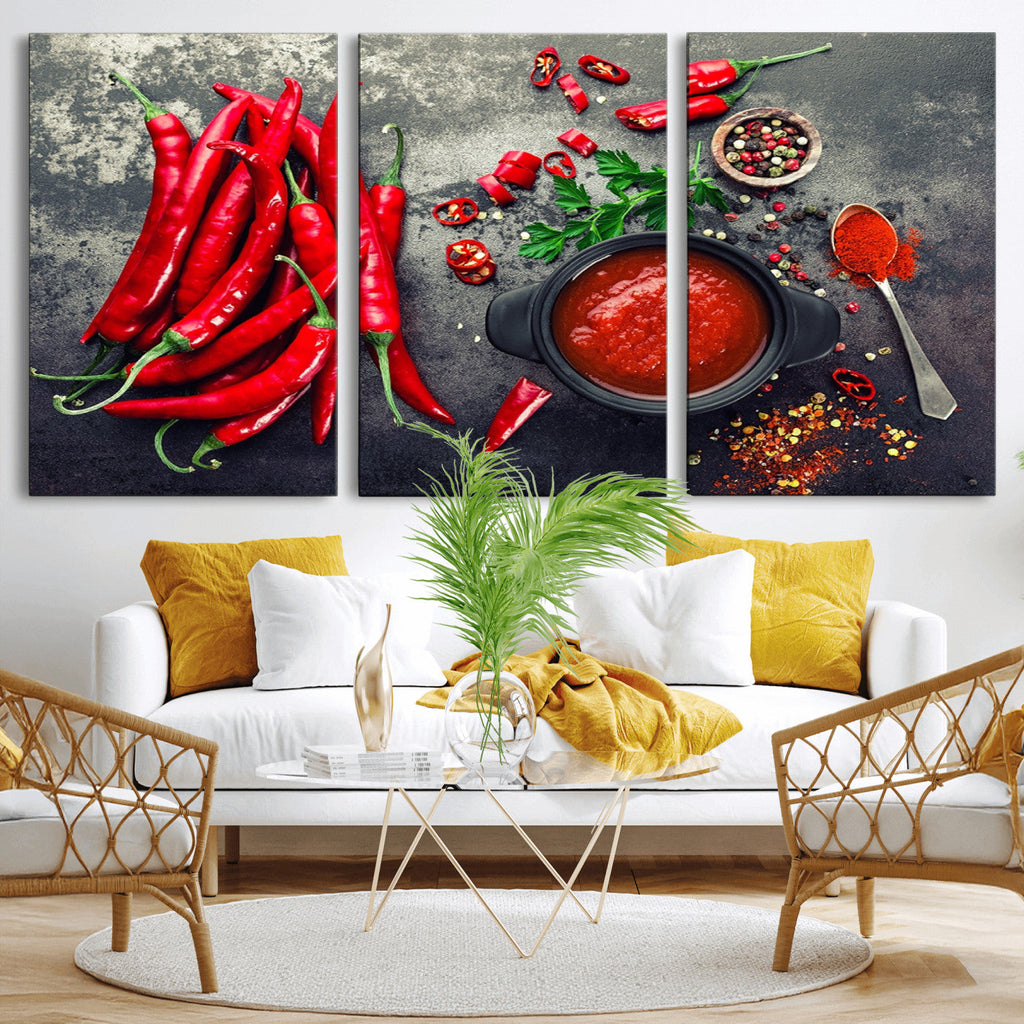 Red Chili Peppers Wall Art Kitchen Artwork Canvas Print