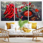 Red Chili Peppers Wall Art Kitchen Artwork Canvas Print