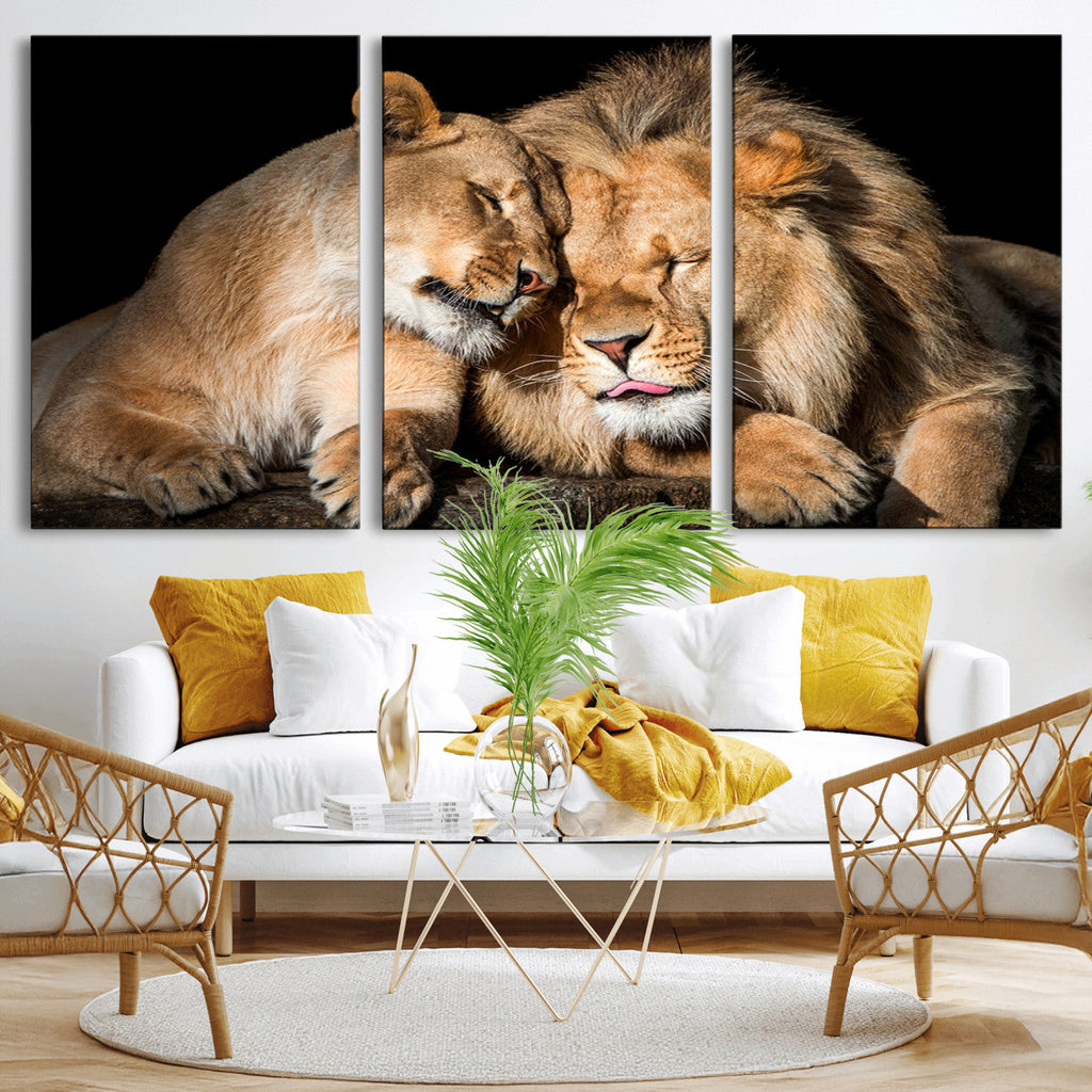 Lion and Lioness Wall Art Canvas Print | African Wildlife Animal Art