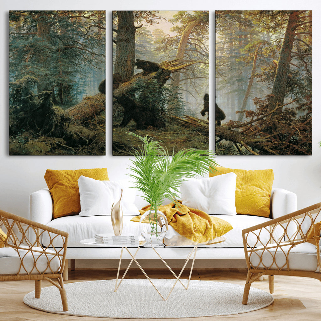 Baby Bears in Forest Wall Art Canvas Print